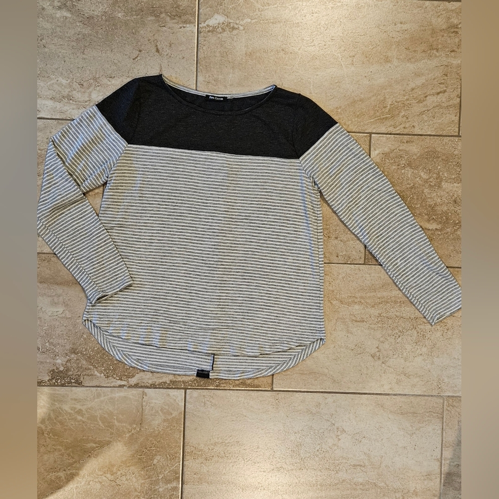Pink Clover Black and Gray Striped Top
